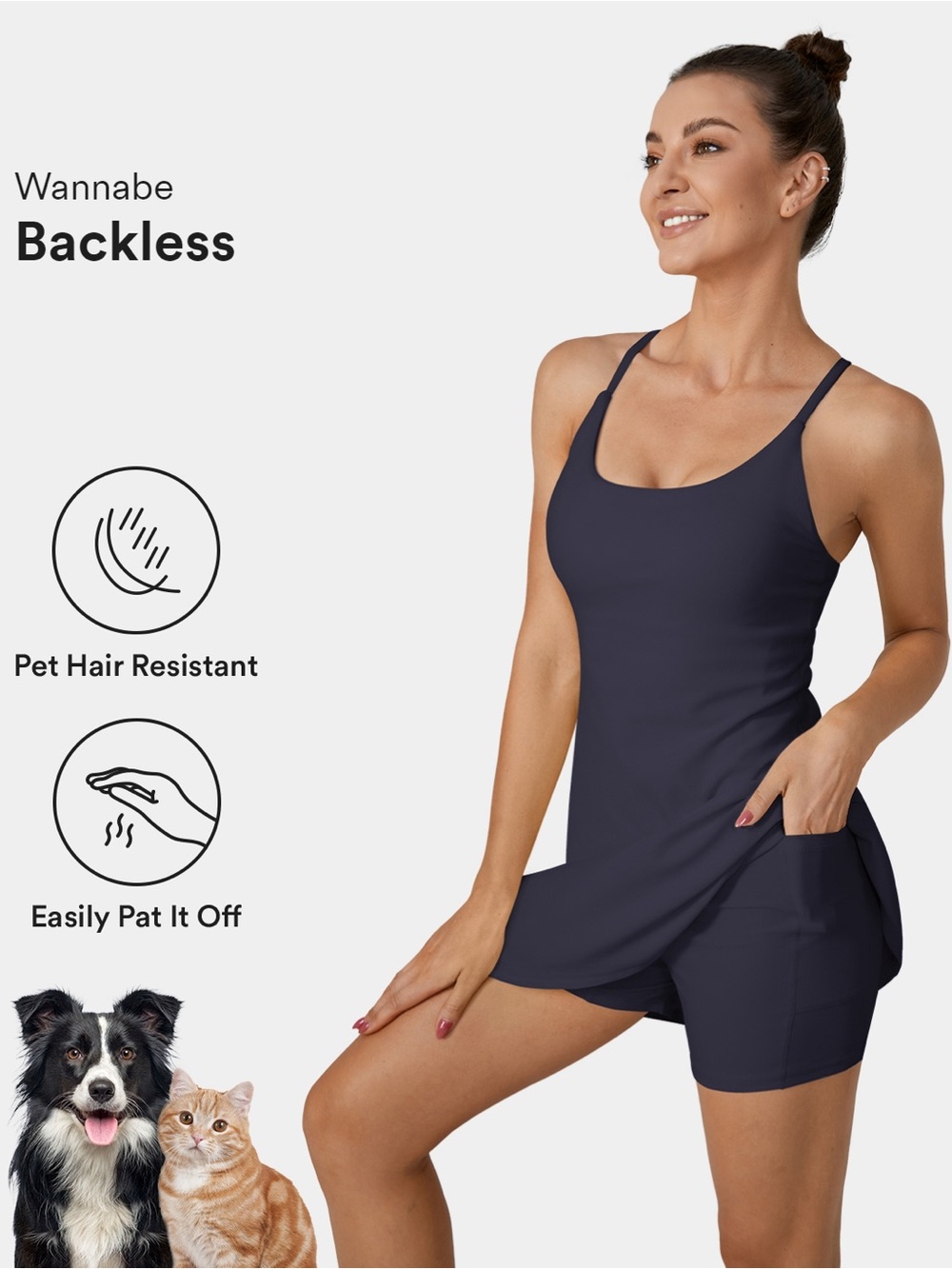 HALARA Navy Backless Mini Dress Romper